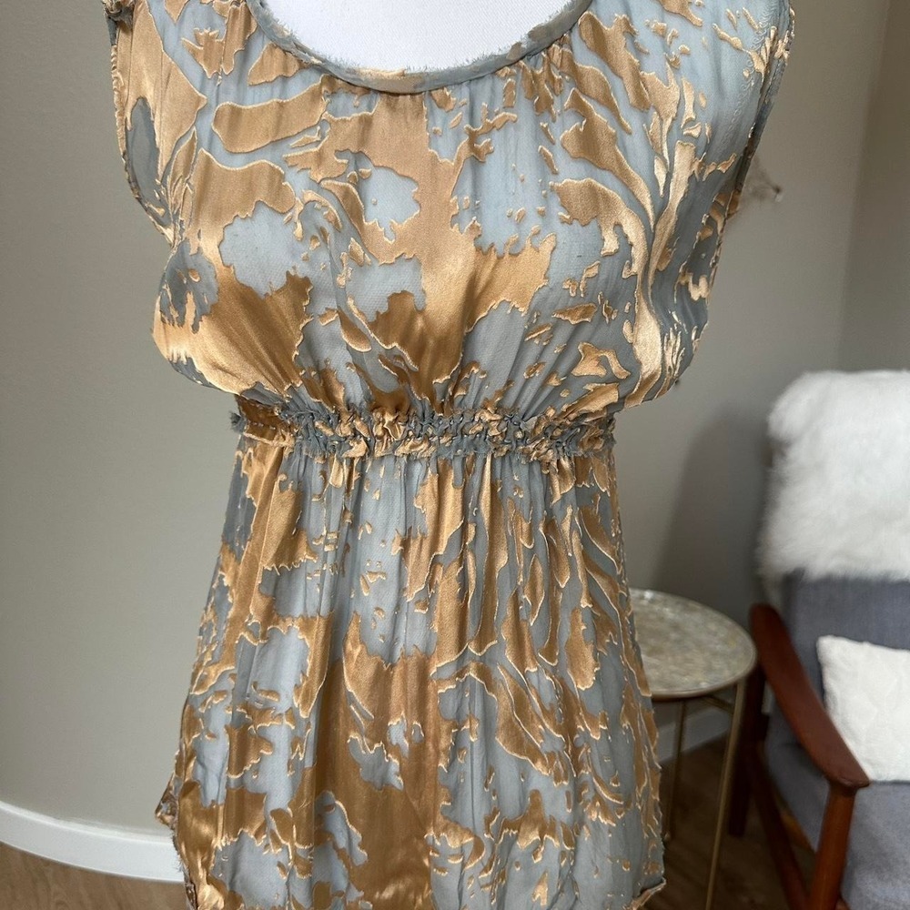 anthropologie project alabama sheer gold burnout silk blend top